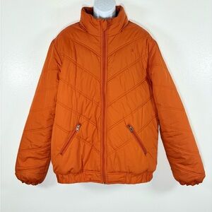 Hurley Men’s Vibrant Orange Puffer  Bomber Jacket Roll Away Hood  Zip Front SzXL